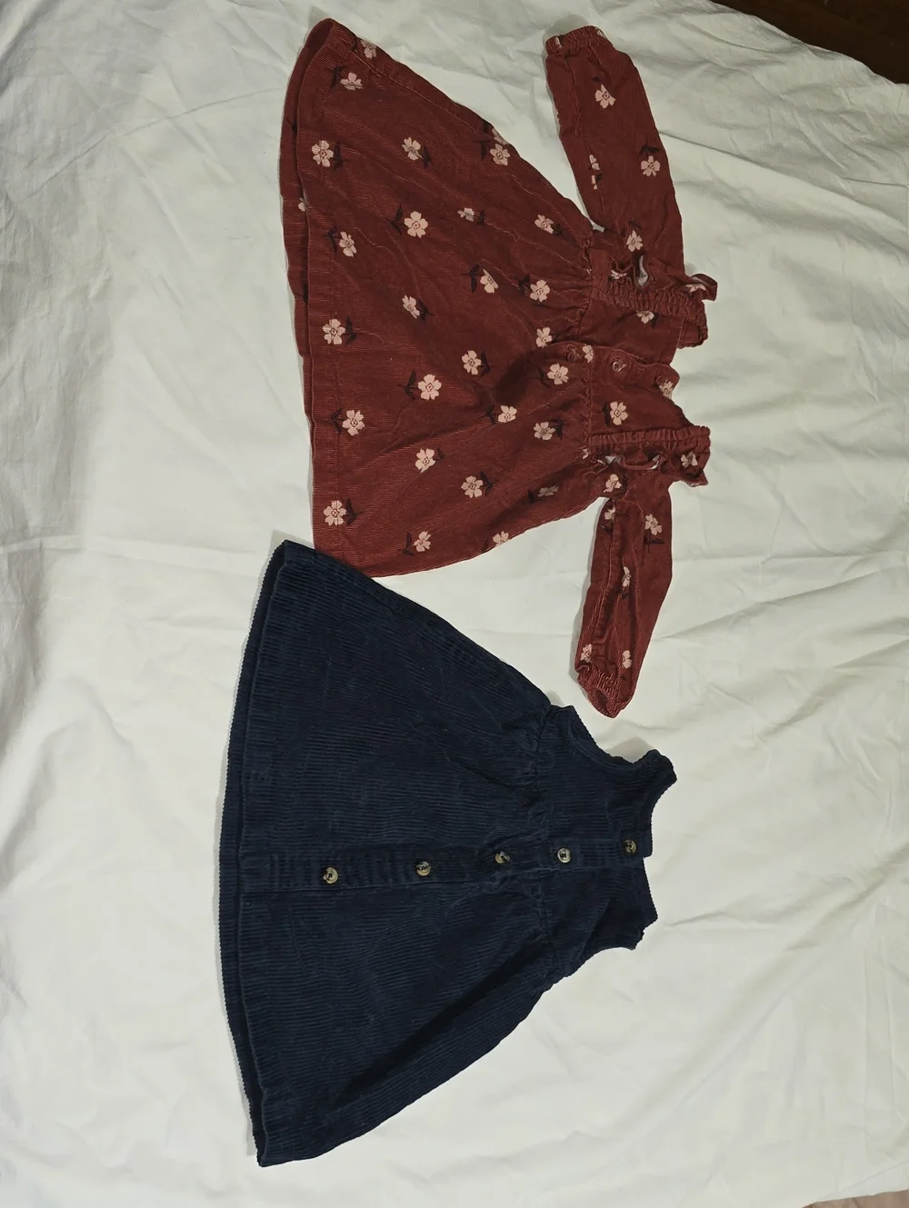 Carter's Rust Floral Dress & Navy Corduroy Pinafore Set